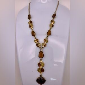 Gorgeous Vintage Goldtone Y-Drop Glass Necklace in Fall Colors